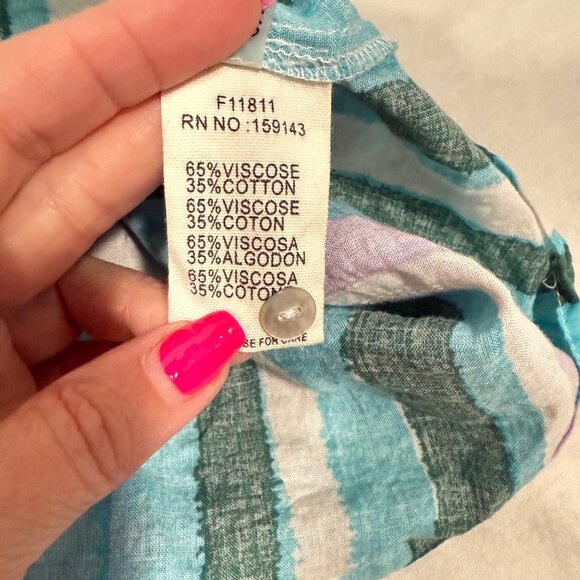 FRNCH Paris Corrynn Blue,‎ Green, Pink, Cream Striped Blouse Size M - Picture 6 of 8